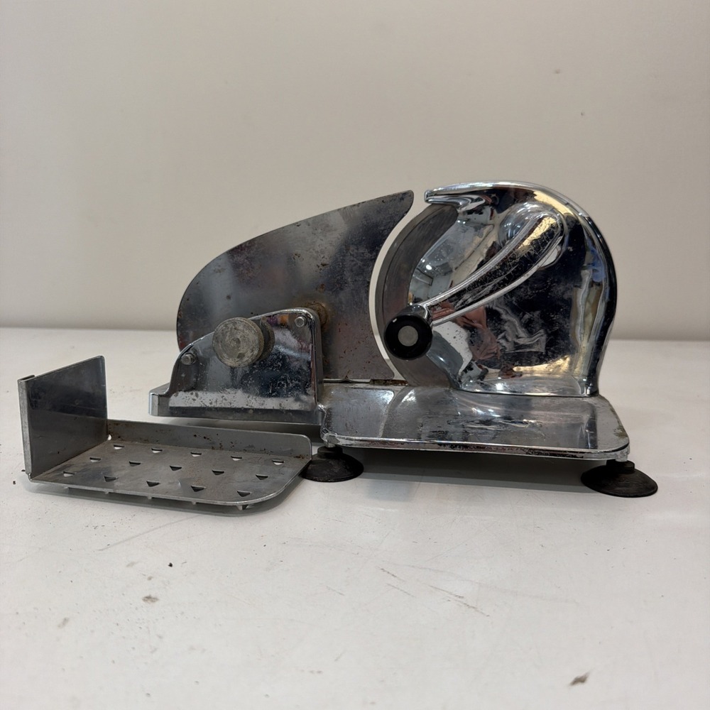Complete Chrome Vintage GENERAL SLICING Co 400 Meat Slicer Machine Manual Rotary